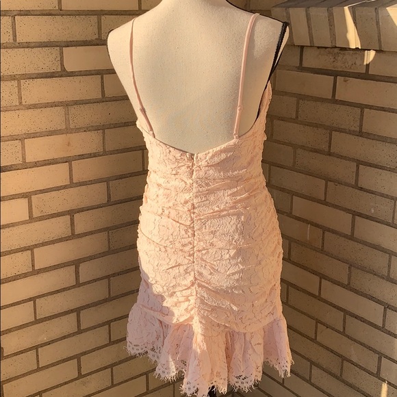 ❌DONATED❌Blush Pink Ruching Ruffle Lace V-neck Adjustable Strap Dress - Picture 5 of 8